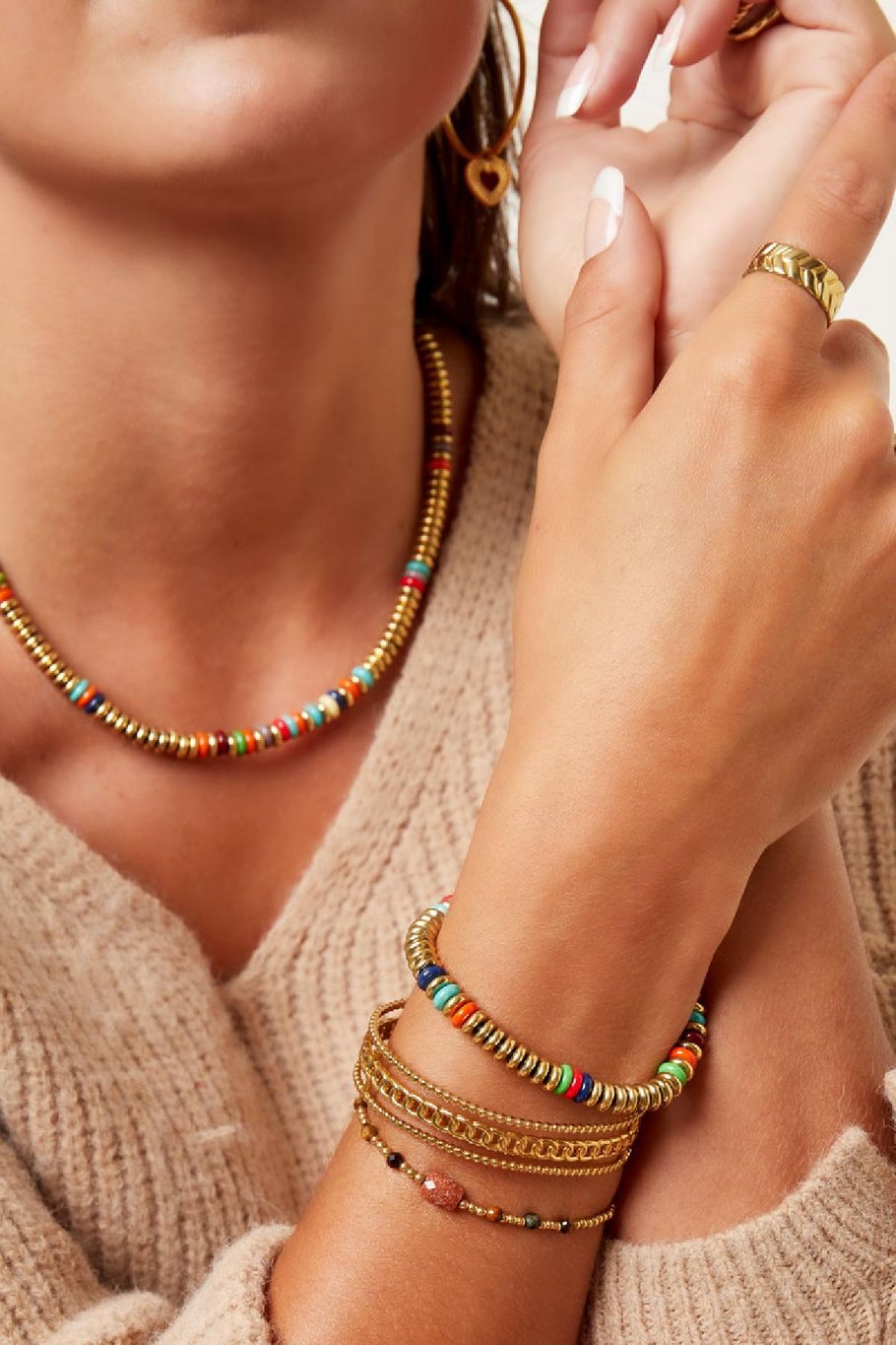 Armband mit flachen Perlen - Goldfarbe Multi Hämatit Bild2